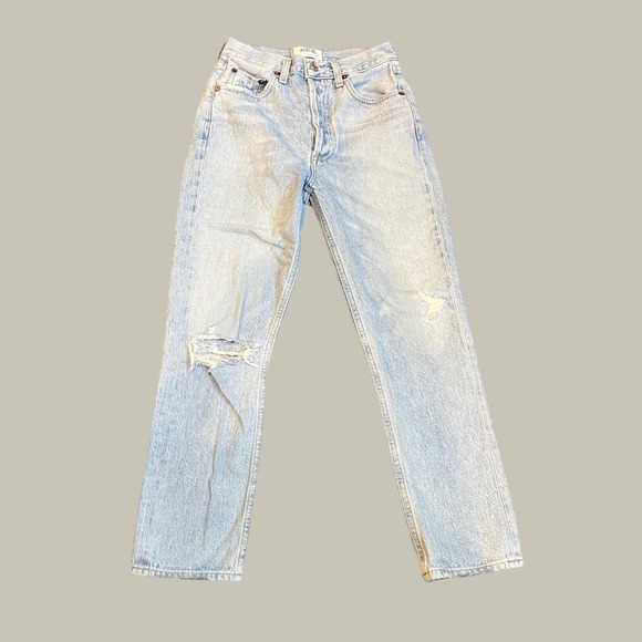 Agolde Denim - Agolde High Rise Straight Leg Distressed Jeans Light Wash Size 24 Made in USA